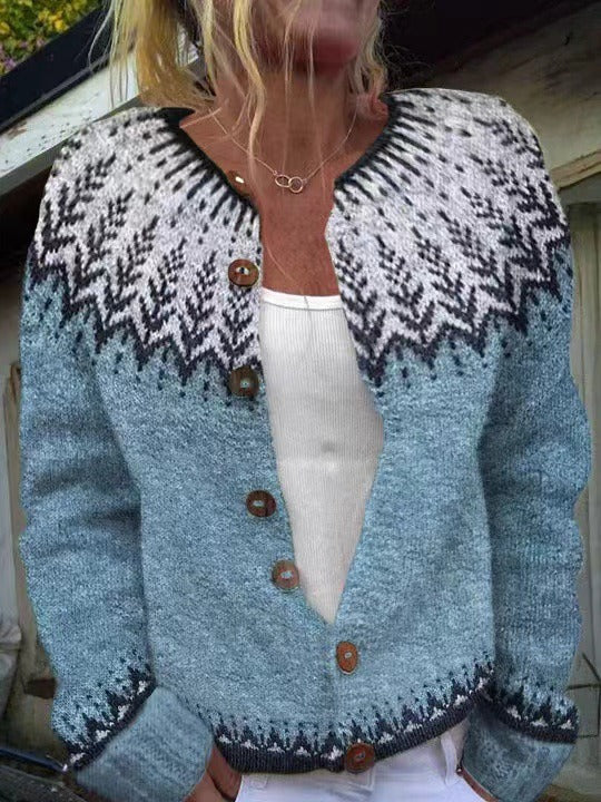 Clara | Vintage Isländischer Cardigan für Damen mit Rundhalsausschnitt