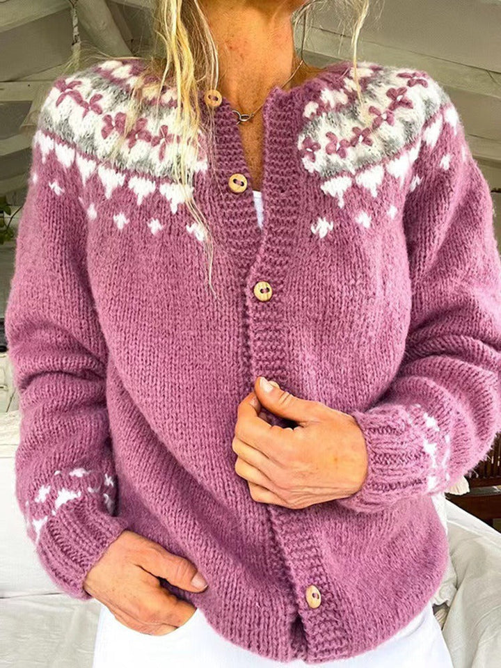 Maya | Vintage Isländischer Cardigan für Damen mit Blumenmuster