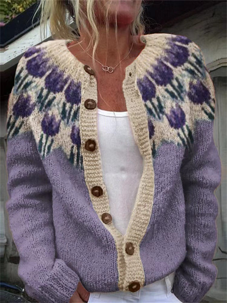 Josephine | Vintage Isländische Strickjacke für Damen mit Blumenmuster