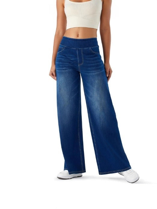 Lässige Damen mit Kreuzdruck, weiter Passform und mittlerem Bund Jeans