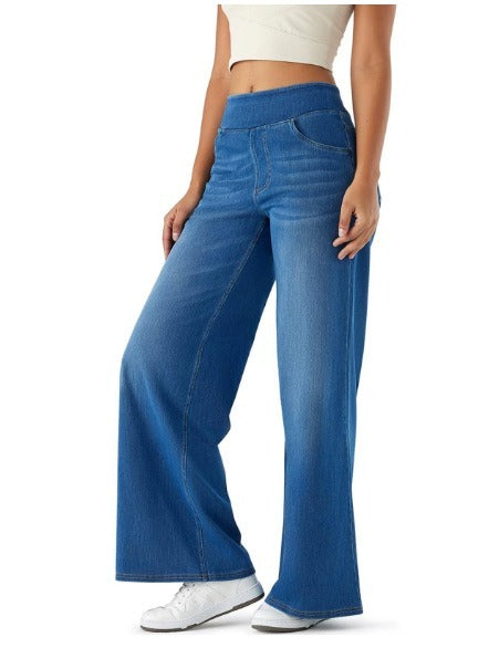 Lässige Damen mit Kreuzdruck, weiter Passform und mittlerem Bund Jeans