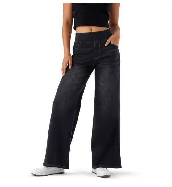 Lässige Damen mit Kreuzdruck, weiter Passform und mittlerem Bund Jeans