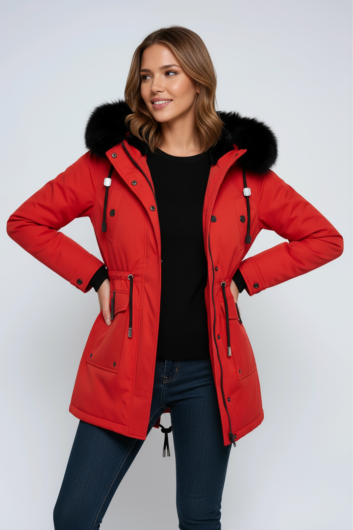 Damen Winterparka mit Tunnelzug, Kapuze und Taschen