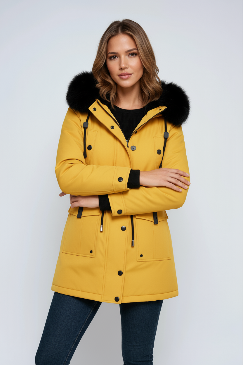 Damen Winterparka mit Tunnelzug, Kapuze und Taschen