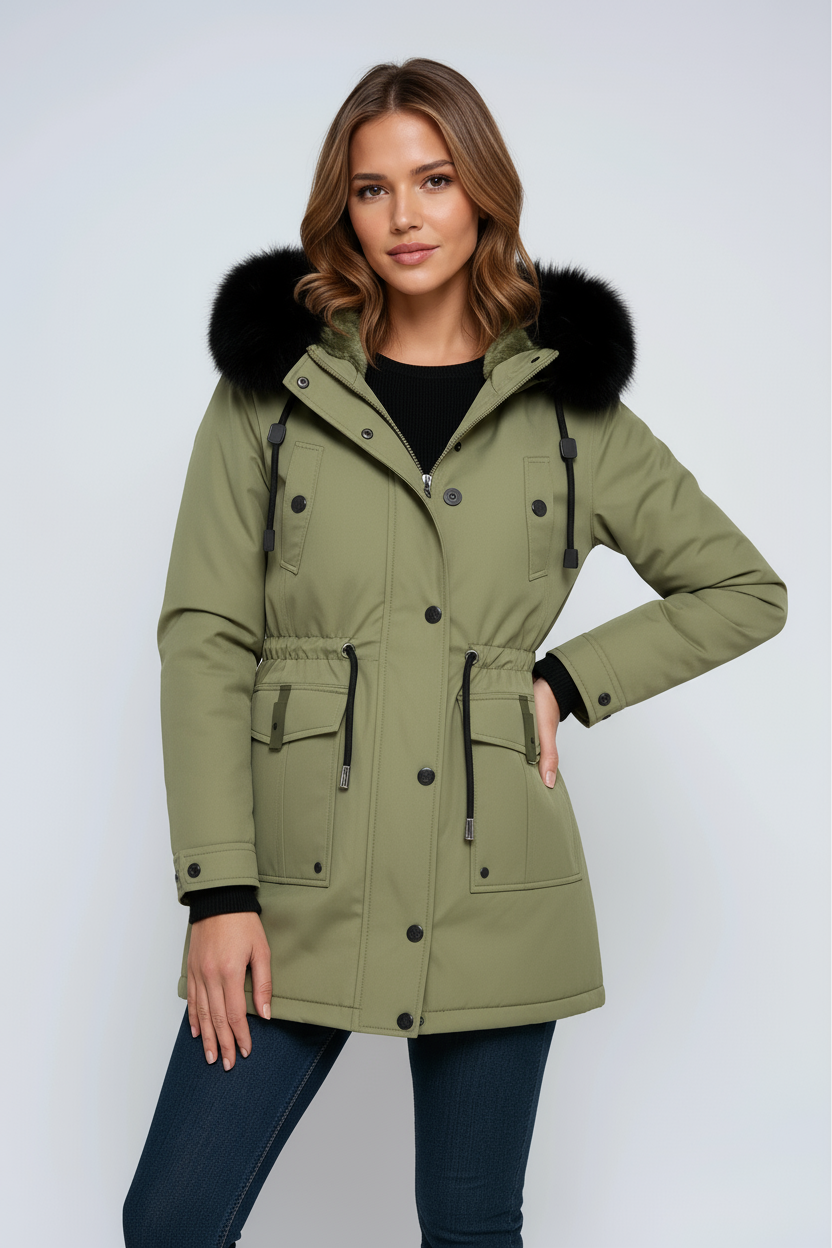 Damen Winterparka mit Tunnelzug, Kapuze und Taschen