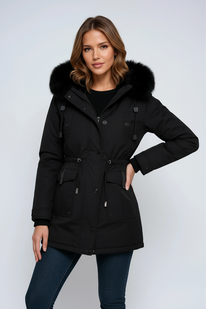 Damen Winterparka mit Tunnelzug, Kapuze und Taschen