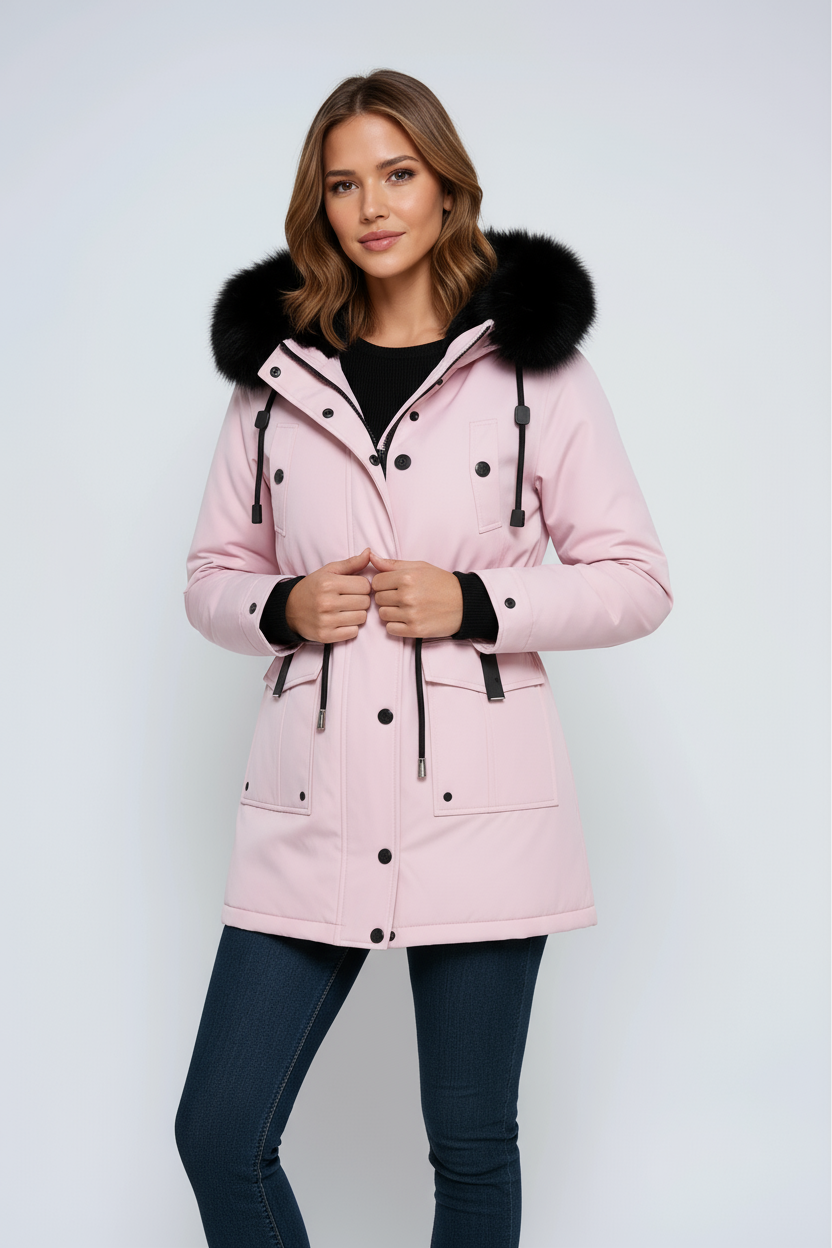 Damen Winterparka mit Tunnelzug, Kapuze und Taschen