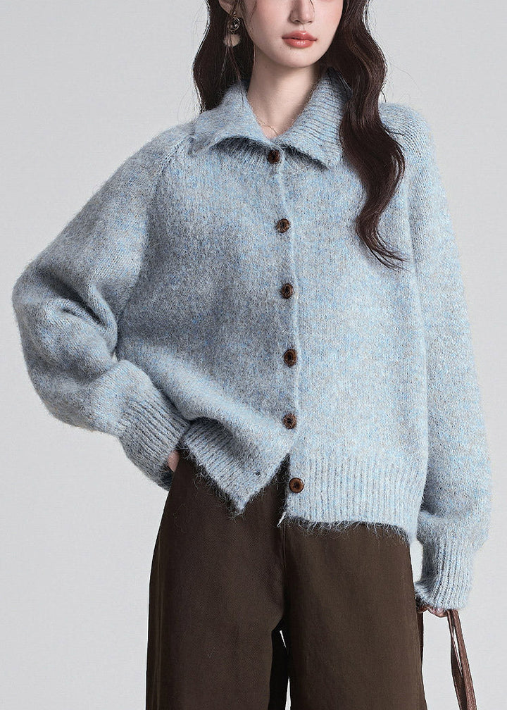 Damen Strickjacke mit langen Ärmeln, Knöpfen und Peter-Pan-Kragen