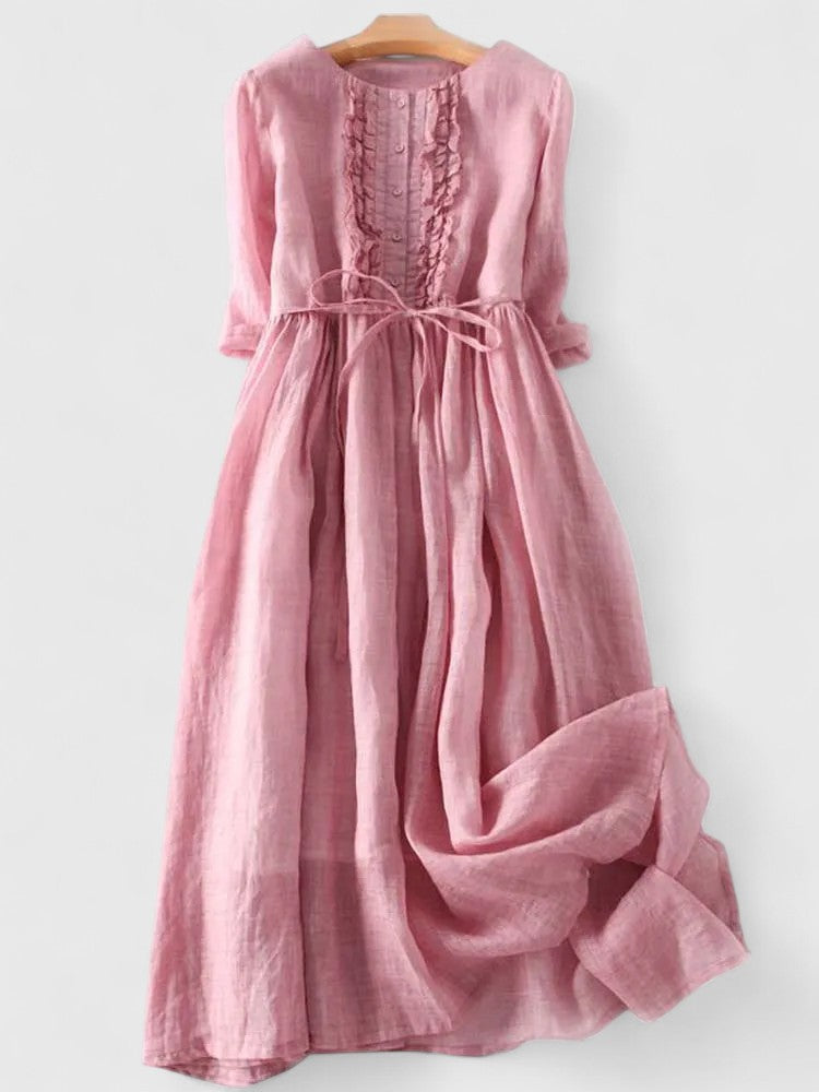 Karynthe | Elegantes Midikleid für Damen mit Rundhalsausschnitt und langen Ärmeln