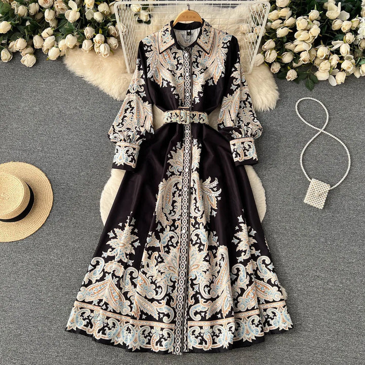 Floral A-Linienkleid für Damen mit schickem Gürtel-Detail