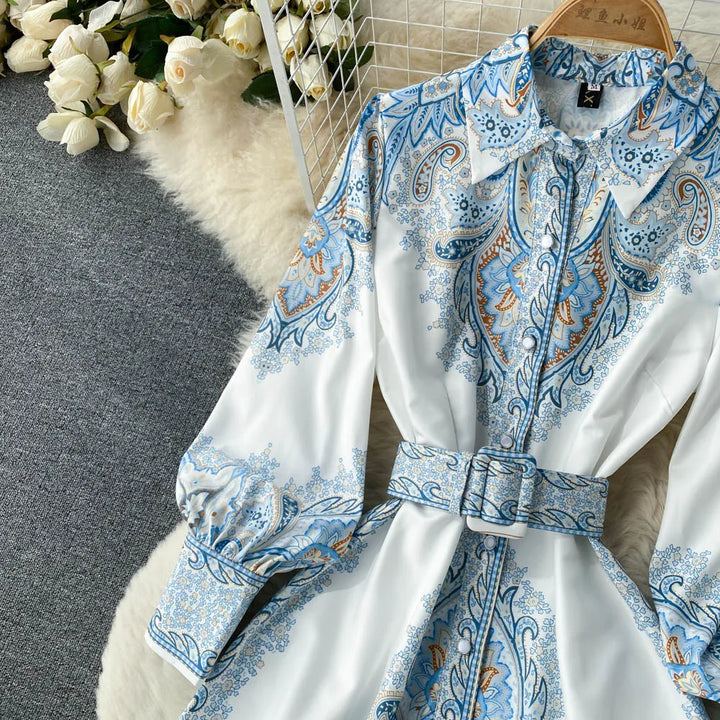 Floral A-Linienkleid für Damen mit schickem Gürtel-Detail
