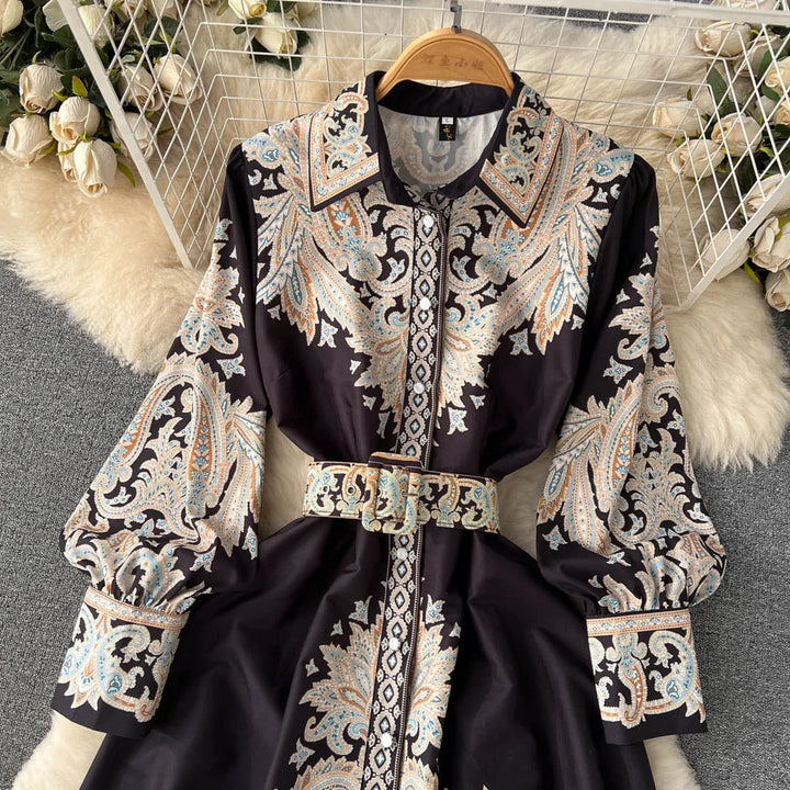 Floral A-Linienkleid für Damen mit schickem Gürtel-Detail