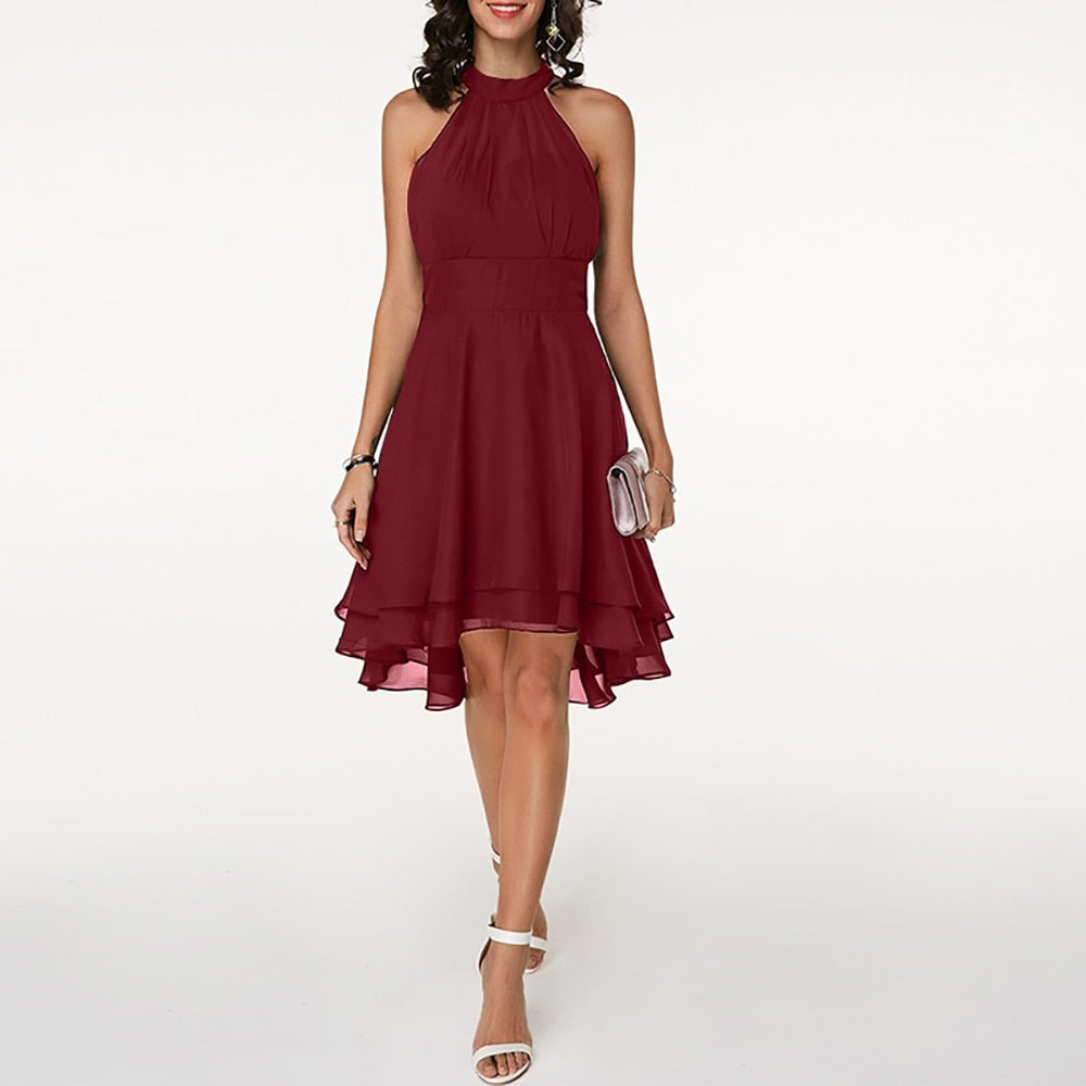 Damen Minikleid mit High-Low-Saum und Halter