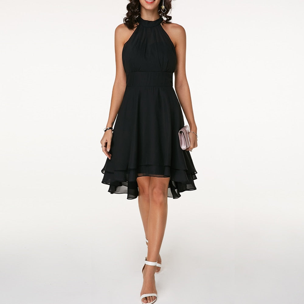 Damen Minikleid mit High-Low-Saum und Halter