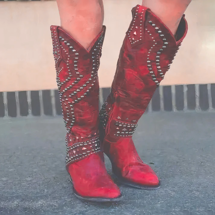 Mia | Western-Kniehohe Stiefel für Damen mit mittelhohem Absatz