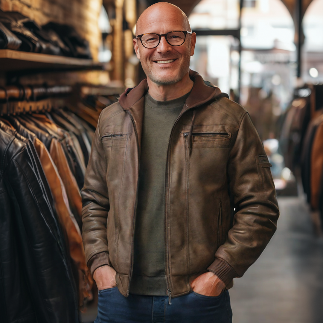 Legacy Leather | Jacke für Herren mit Rundhalsausschnitt und langen Ärmeln