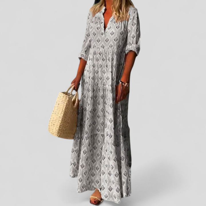 Nora | Damen Maxikleid mit V-Ausschnitt und Taschen