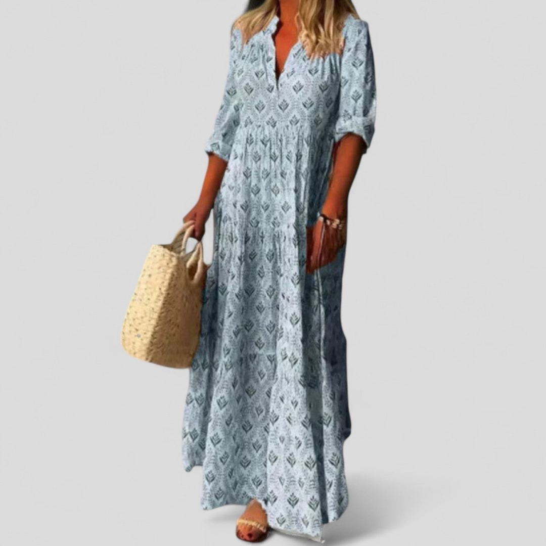 Nora | Damen Maxikleid mit V-Ausschnitt und Taschen