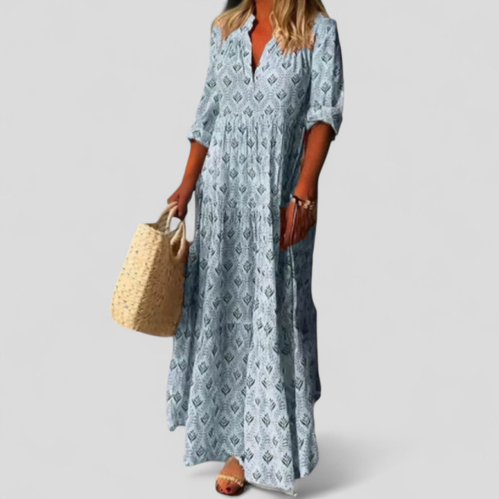Nora | Damen Maxikleid mit V-Ausschnitt und Taschen