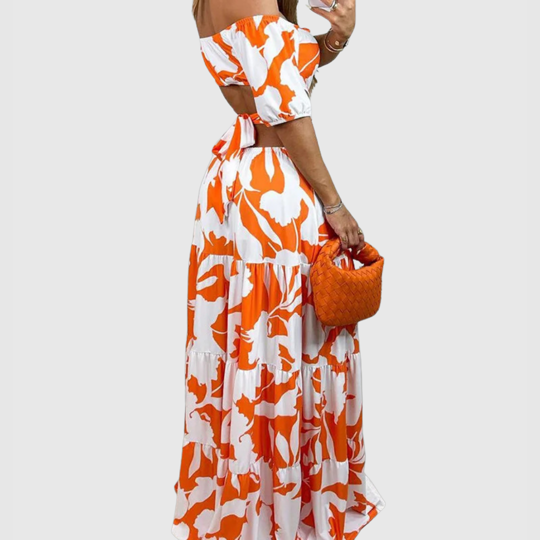 Valentina | Damen Maxikleid mit kurzen Ärmeln und Cut-Out