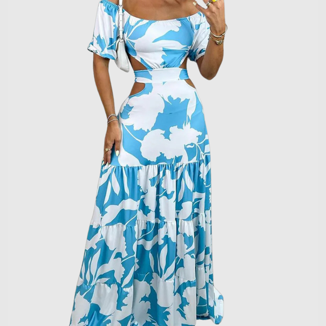 Valentina | Damen Maxikleid mit kurzen Ärmeln und Cut-Out