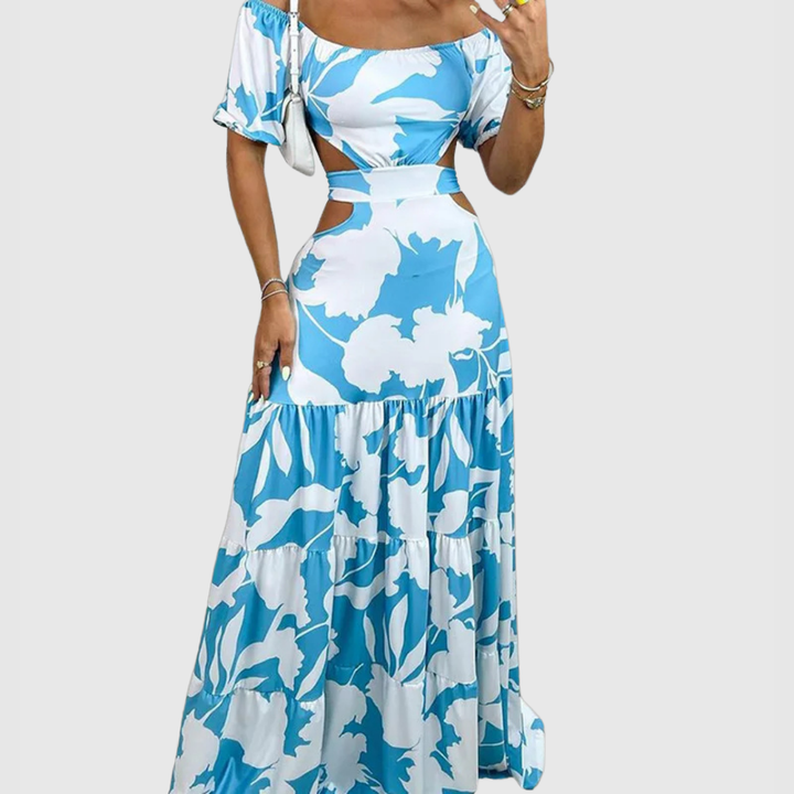 Valentina | Damen Maxikleid mit kurzen Ärmeln und Cut-Out