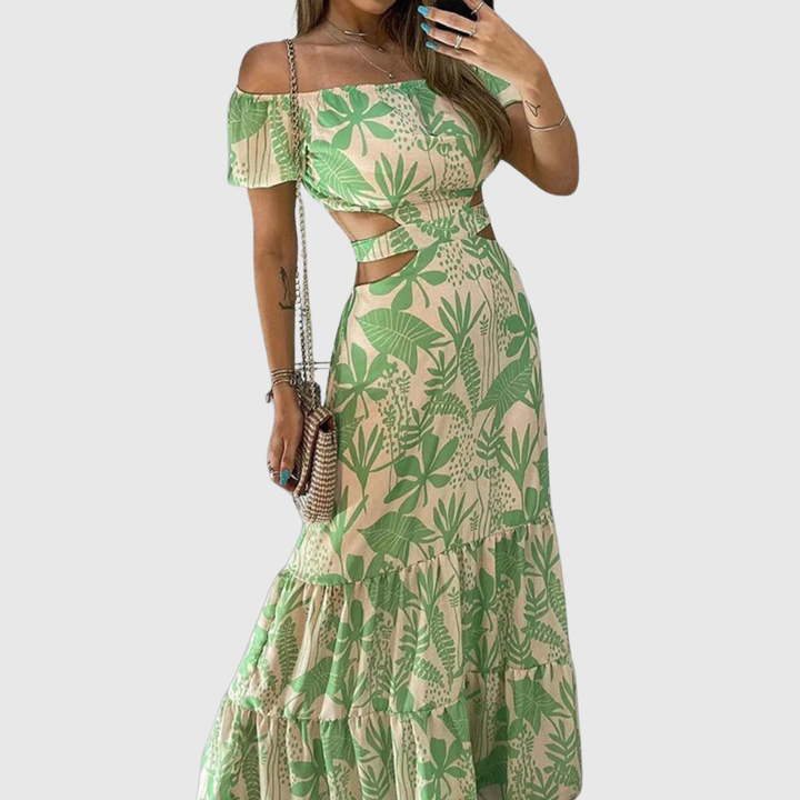 Valentina | Damen Maxikleid mit kurzen Ärmeln und Cut-Out
