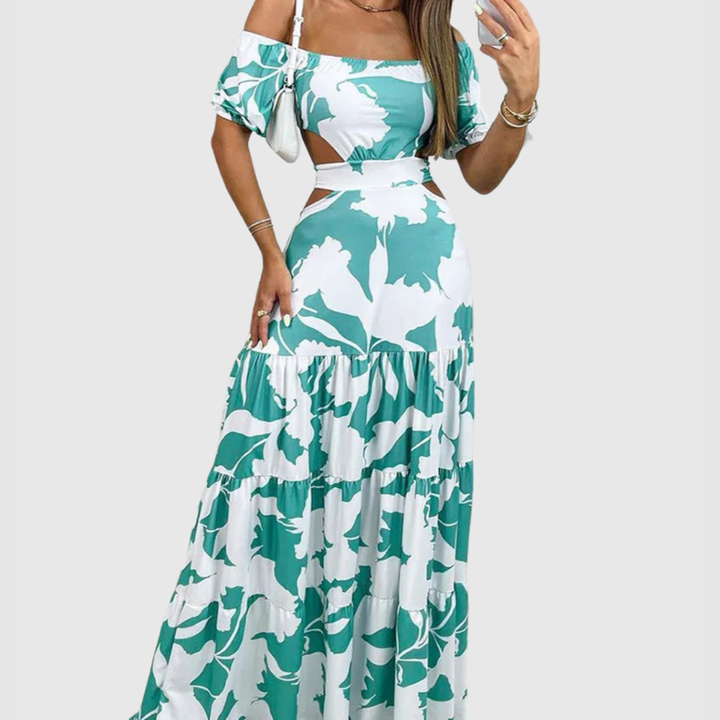 Valentina | Damen Maxikleid mit kurzen Ärmeln und Cut-Out
