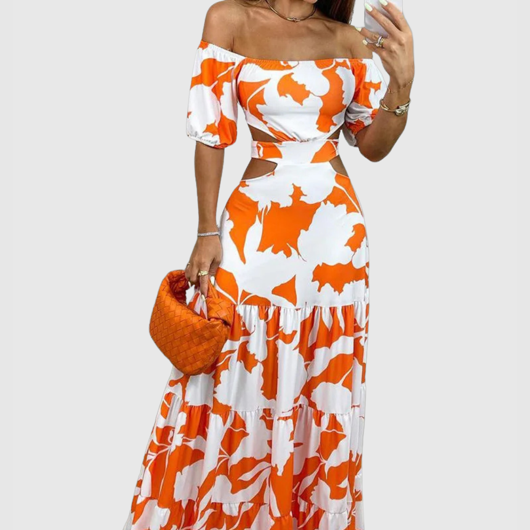 Valentina | Damen Maxikleid mit kurzen Ärmeln und Cut-Out