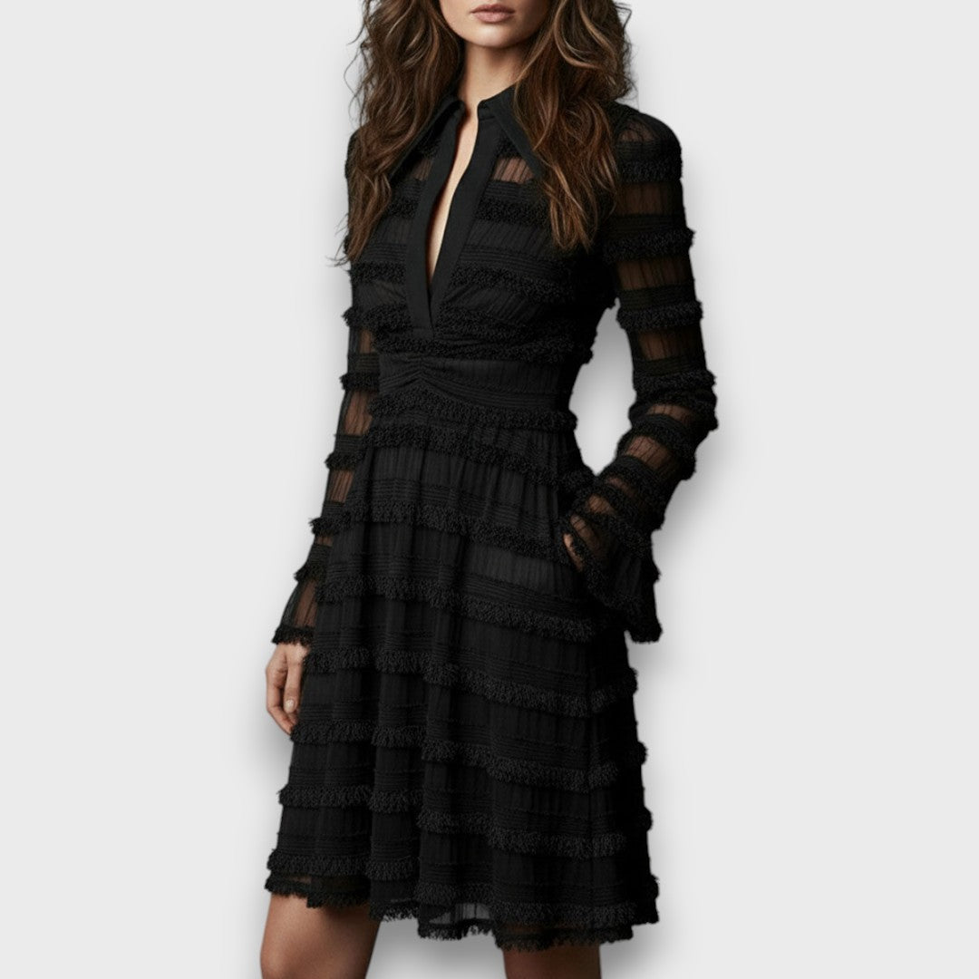 Parisa | Midi-Kleid für Damen mit transparenten Fransen-Details