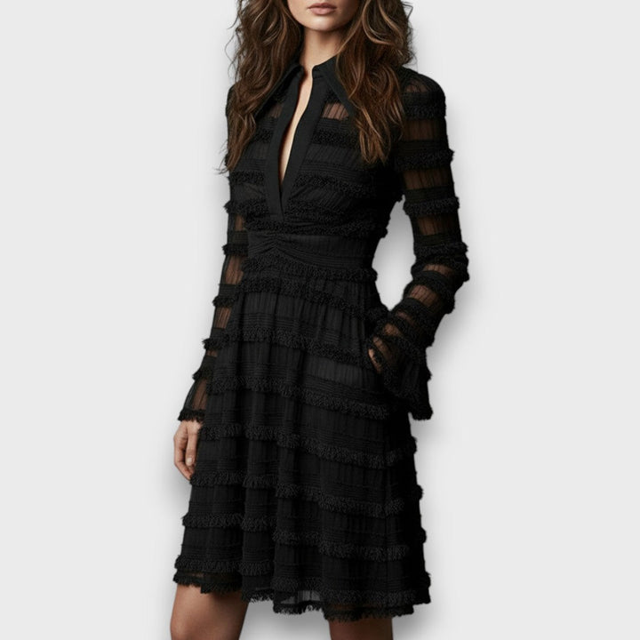 Parisa | Midi-Kleid für Damen mit transparenten Fransen-Details