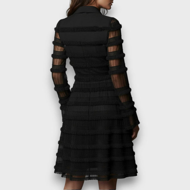 Parisa | Midi-Kleid für Damen mit transparenten Fransen-Details