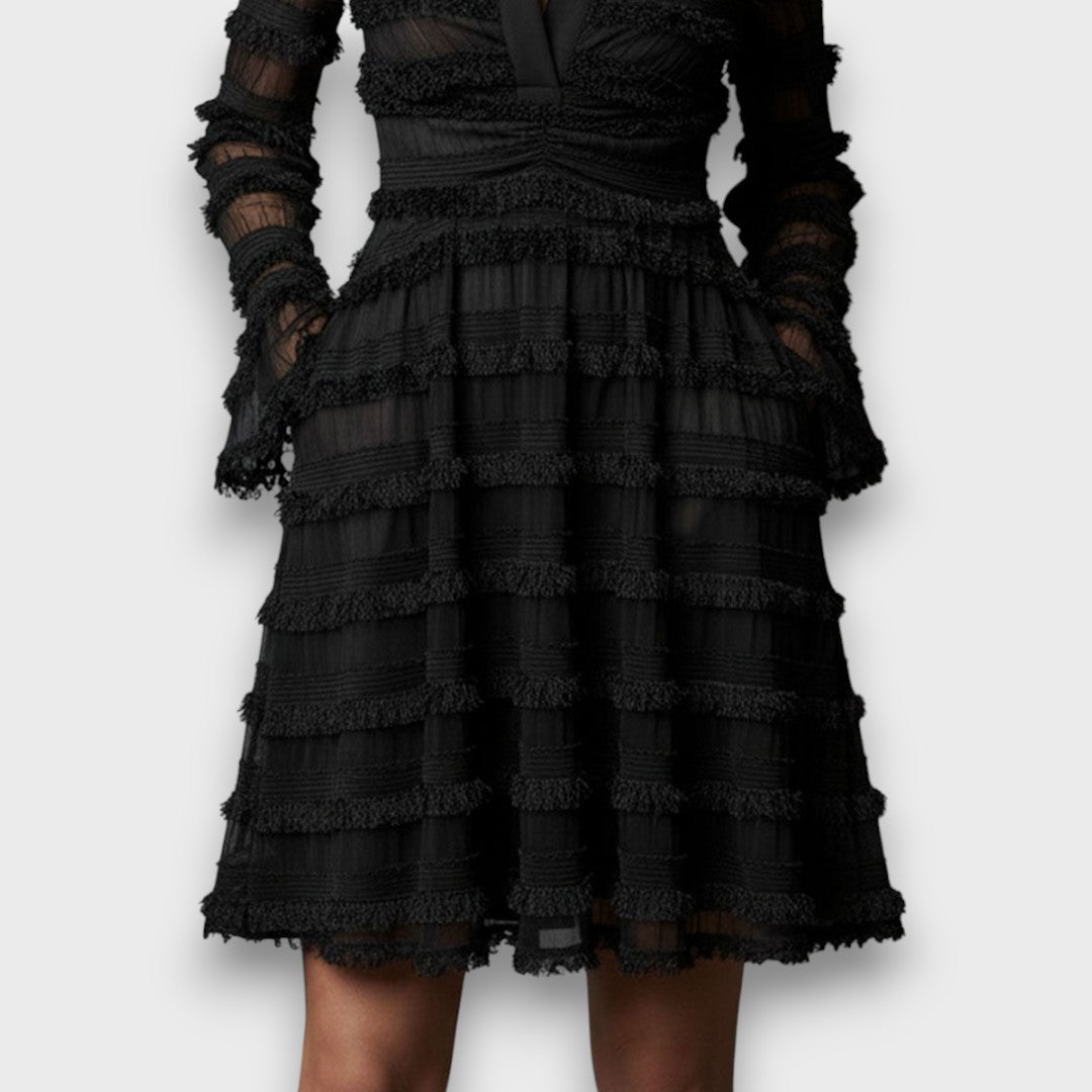 Parisa | Midi-Kleid für Damen mit transparenten Fransen-Details