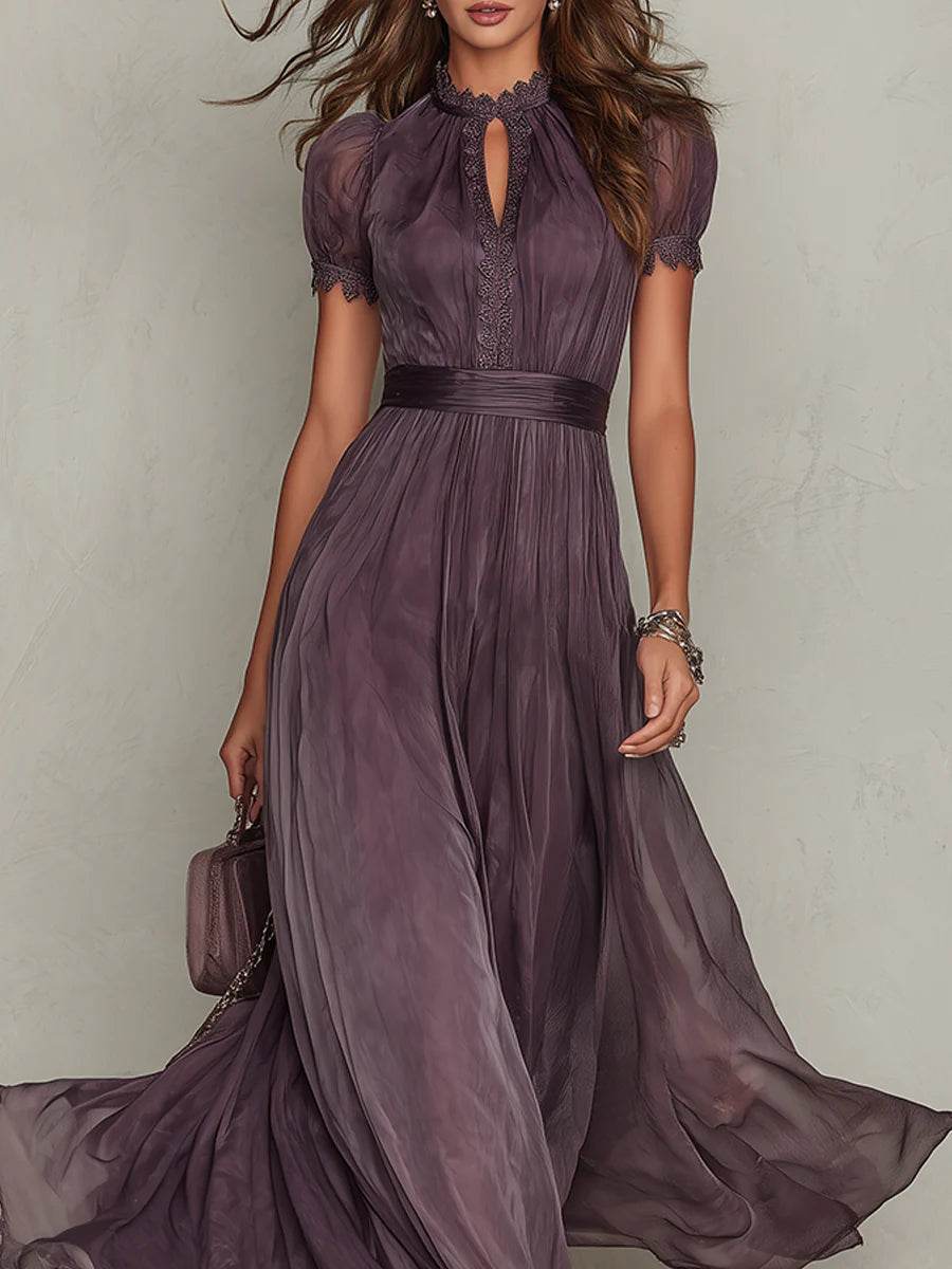 Ashley | Vintage Elegantes Maxikleid für Damen mit Rundhalsausschnitt