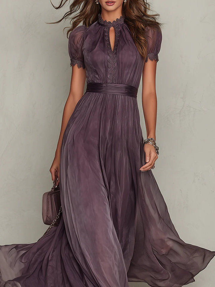 Ashley | Vintage Elegantes Maxikleid für Damen mit Rundhalsausschnitt