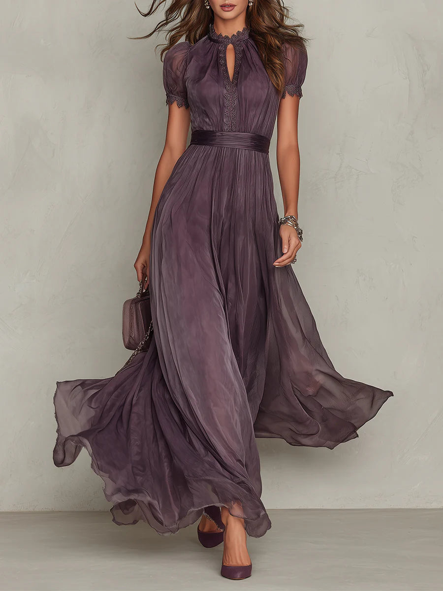 Ashley | Vintage Elegantes Maxikleid für Damen mit Rundhalsausschnitt