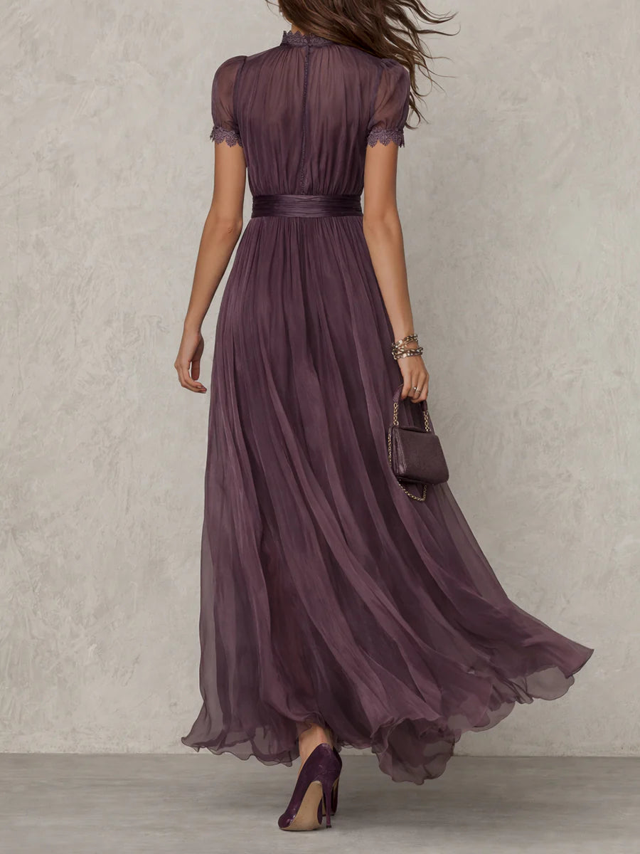 Ashley | Vintage Elegantes Maxikleid für Damen mit Rundhalsausschnitt