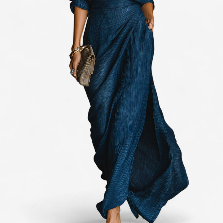Tina Maxi Ozean Kleid für Damen mit V-Ausschnitt und 3/4-Ärmeln