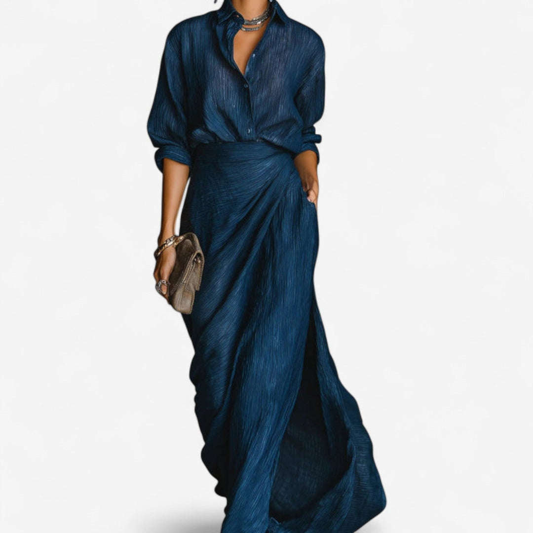 Tina Maxi Ozean Kleid für Damen mit V-Ausschnitt und 3/4-Ärmeln