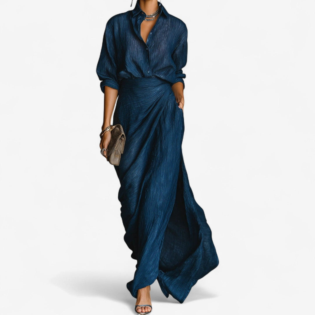Tina Maxi Ozean Kleid für Damen mit V-Ausschnitt und 3/4-Ärmeln
