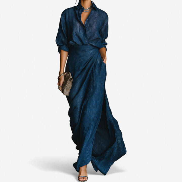 Tina Maxi Ozean Kleid für Damen mit V-Ausschnitt und 3/4-Ärmeln