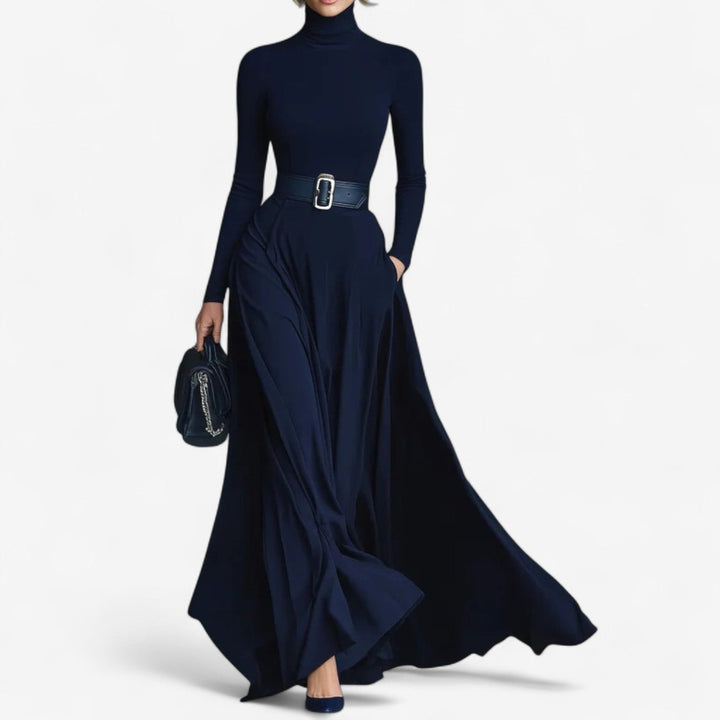 Yvelise Maxikleid für Damen mit Stehkragen und langen Ärmeln