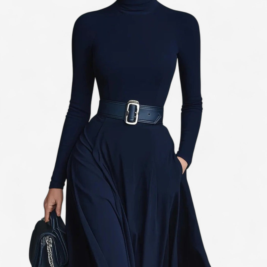 Yvelise Maxikleid für Damen mit Stehkragen und langen Ärmeln