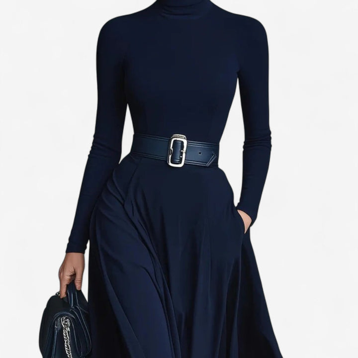 Yvelise Maxikleid für Damen mit Stehkragen und langen Ärmeln