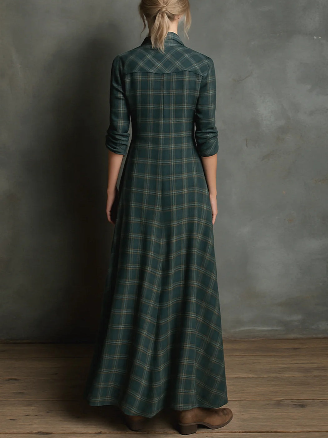 Klara | Damen Karo Kleid mit langen Ärmeln, Knöpfen und Taschen