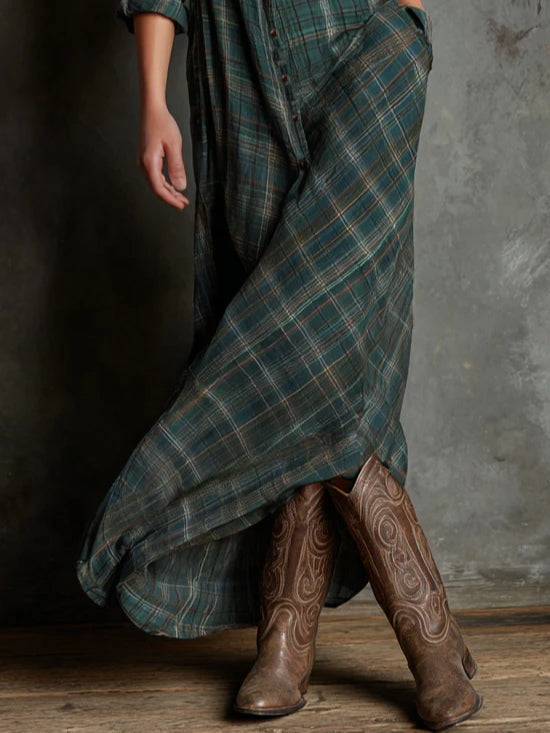 Klara | Damen Karo Kleid mit langen Ärmeln, Knöpfen und Taschen