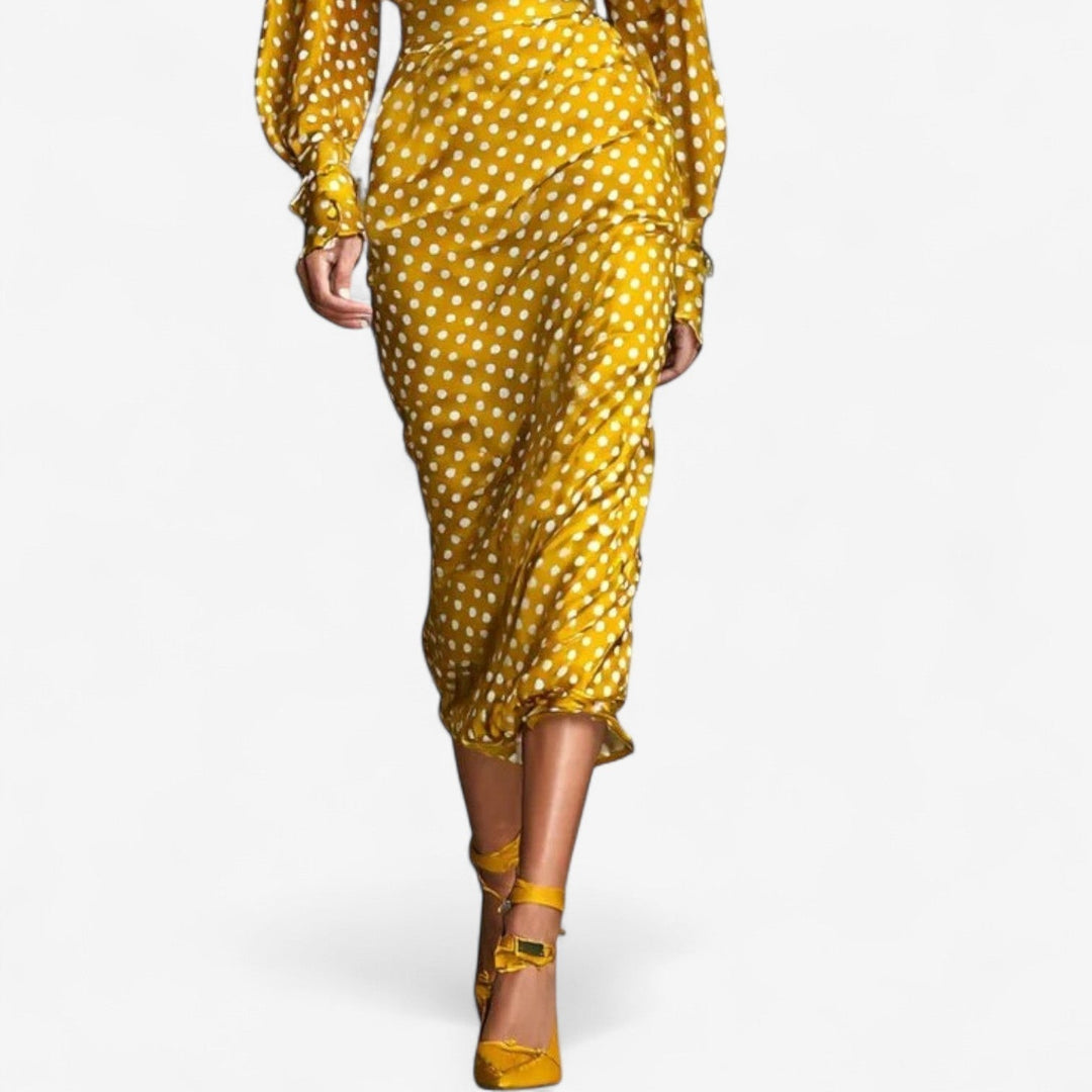 Susan Ensemble Zwei Teile Gold für Damen mit Punkten und Rollkragen