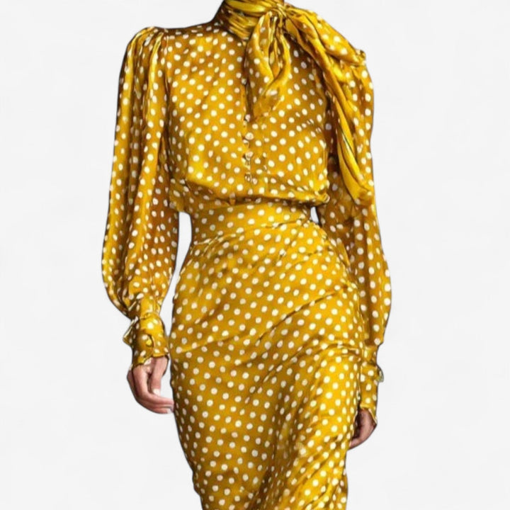 Susan Ensemble Zwei Teile Gold für Damen mit Punkten und Rollkragen
