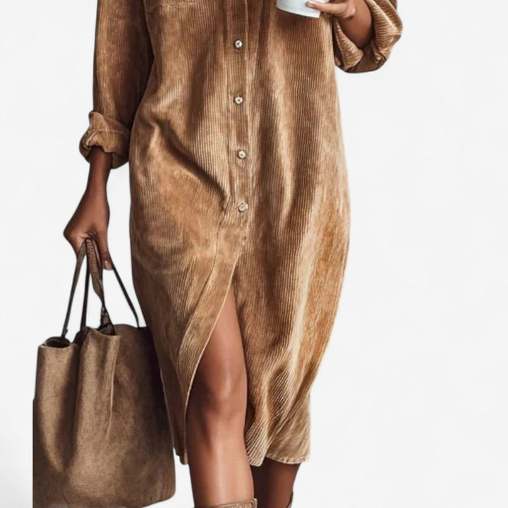 Anastacia Midi Kleid aus Cord für Damen mit langen Ärmeln