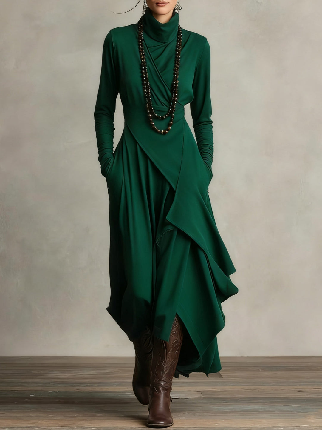 Keirae | Schickes Langes Maxikleid für Damen mit Rollkragen und langen Ärmeln